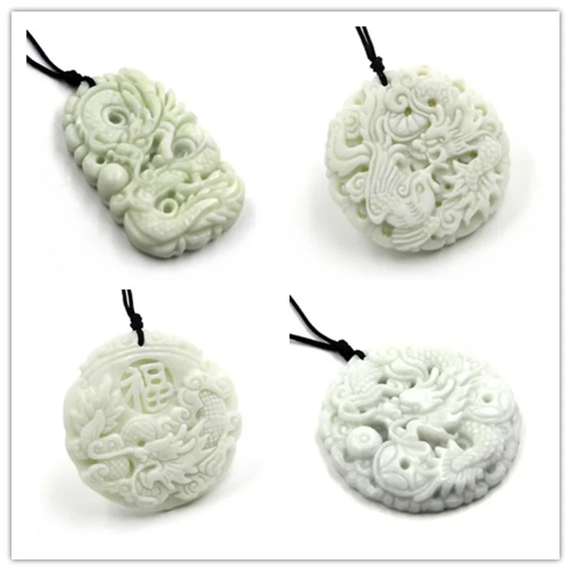 Men Accessories For Hand - Doğal Beyaz yeşim Ejderha Phoenix Kolye