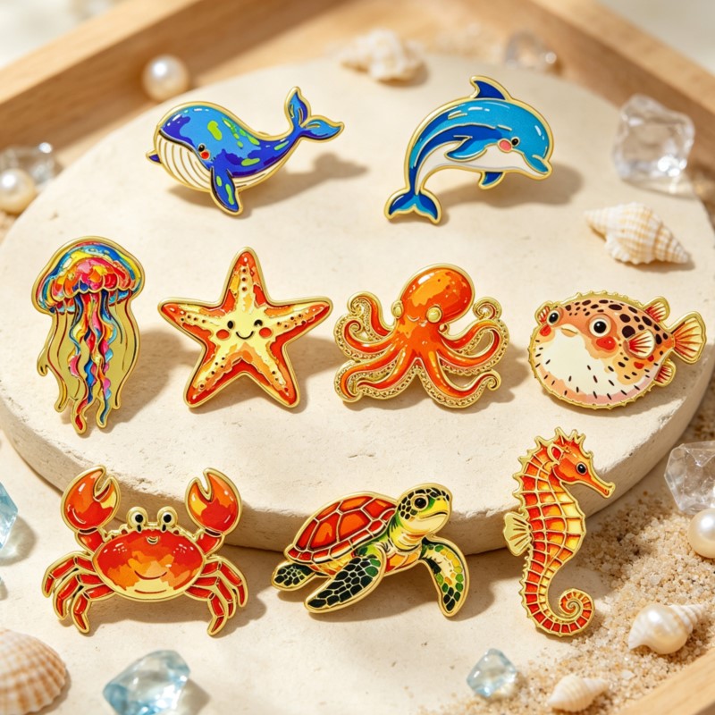 Lapel Pin Enamel - Canlı Okyanus Hayvanı Emaye Rozeti Sevimli