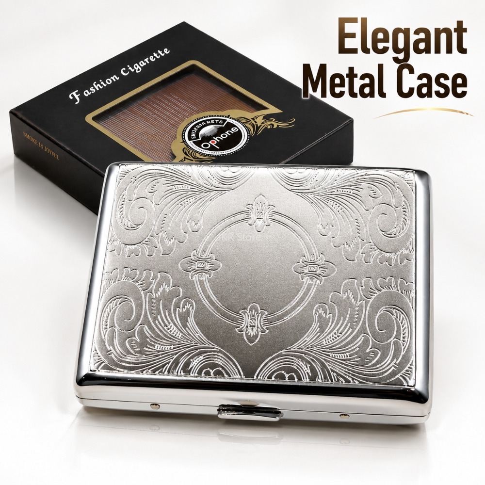 Men Accessories Usa - Paslanmaz Çelik Sigara Kutusu Kabartmalı Taşınabilir