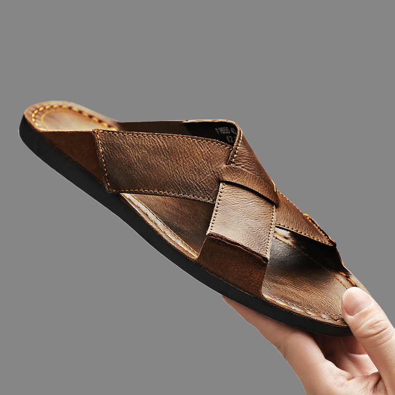 Men'S Accessories Leather - Moda Hakiki Deri Erkek Terlik Yaz