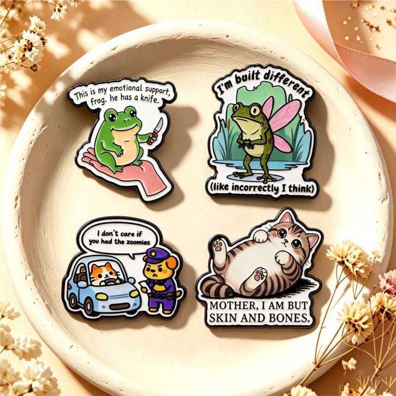 Lapel Pin Enamel - Emaye Rozet Sevimli Kurbağa Kedi Köpek