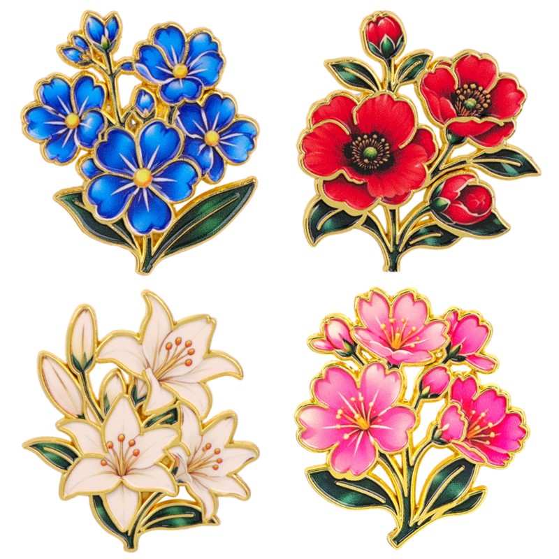 Lapel Pin Enamel - Sevimli Vintage Renkli Çiçekli Emaye Pin